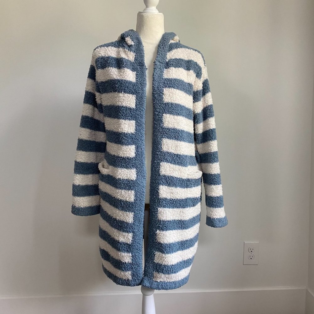 Barefoot Dreams Blue and White Striped Plush Robe